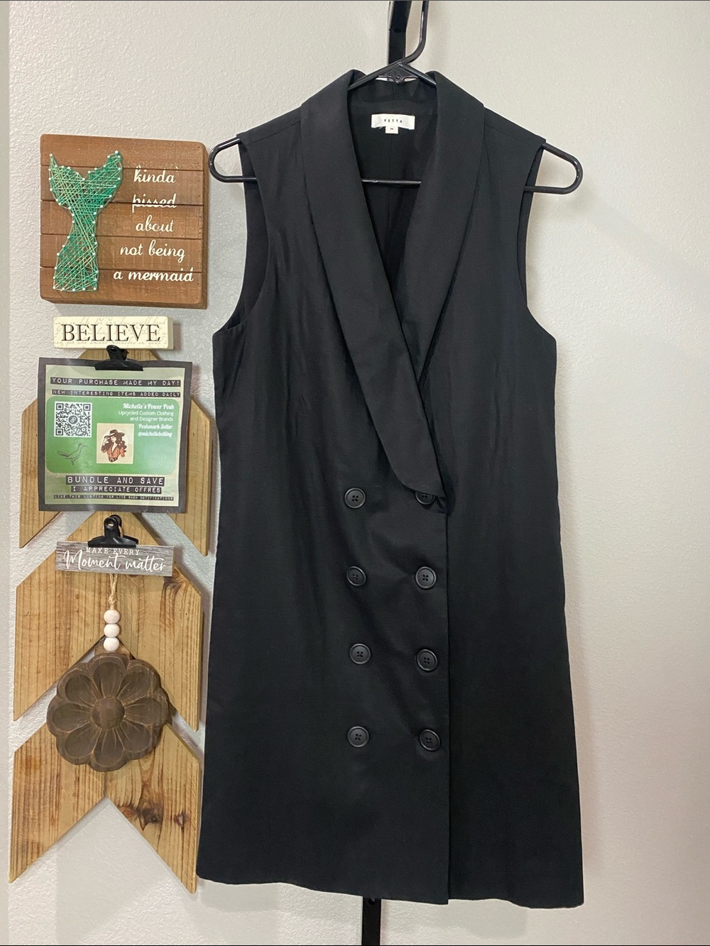 VETTA Black Sleeveless Double-Breasted capsule 18ptp 34L excellent condition